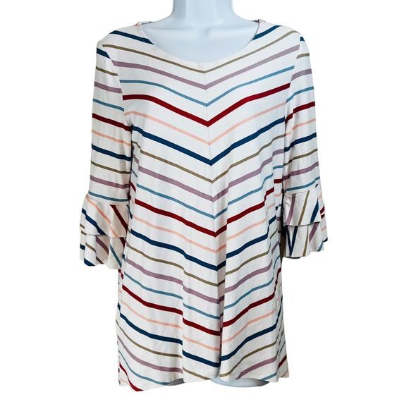 New Direction NWT Polished Julianna Crepe Blouse Top Qtr Ruffle Sleeve Striped - Picture 2 of 8